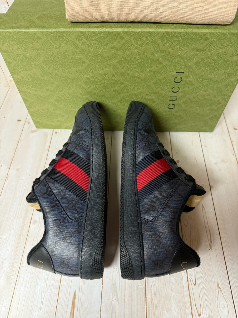 Gucci GG Monogram Screener Lace Up Sneaker Blue/Dark Blue Sz 6G / 6.5US